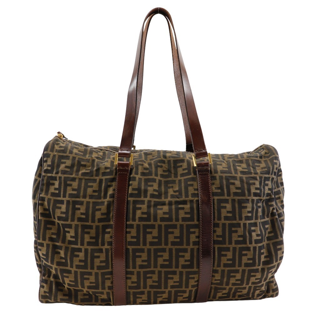 Fendi Zucca Boston bag nylon canvas brown shoulder zipper closure